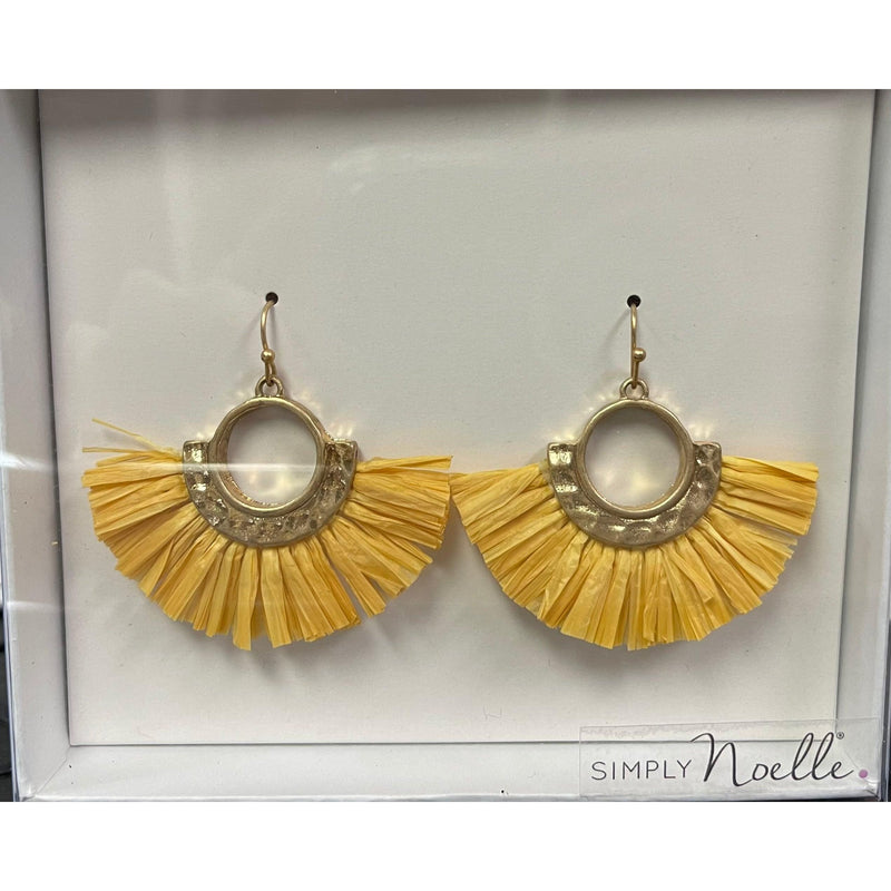 Simply Noelle-Raffia Fan Tassel & Gold Earrings - Sandi's Beachwear